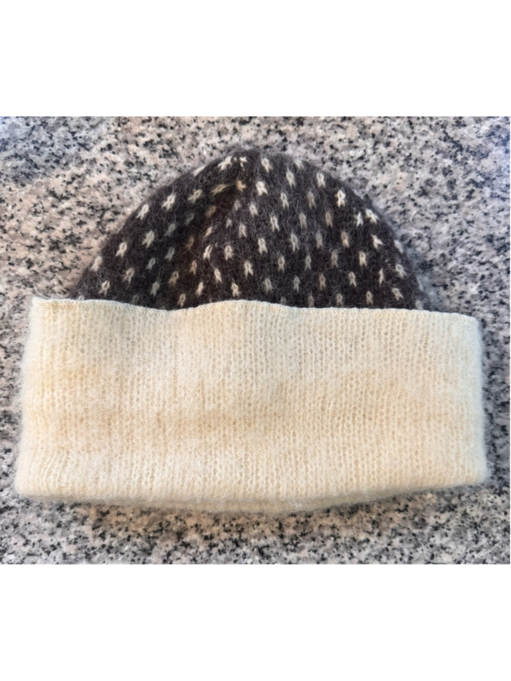 Vintage Polar Knit Artic Sheep Wool Beanie Hat Fair Isle Iceland Unisex